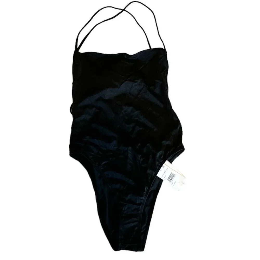 NWT Good American Black Barely There One-Piece Swimsuit Strappy Stretch - Size 3